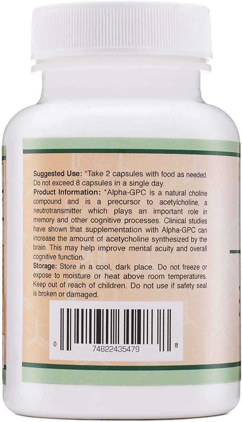 Alpha GPC Choline Capsules - 60 Count, 600Mg Servings – Brain Support Aid That Supports Focus, Memory, Motivation, and Energy - (Made in the USA) Brain Support Supplement by