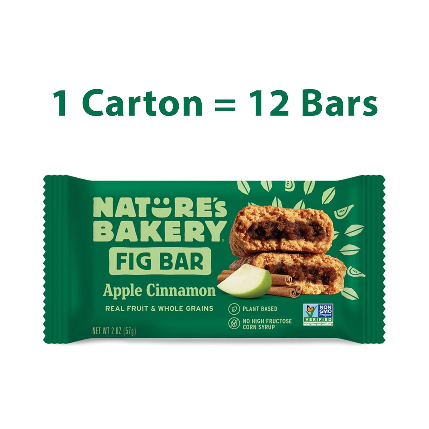 Whole Wheat Fig Bars, Apple Cinnamon, Real Fruit, Vegan, Non-Gmo, Snack Bar, 1 Box with 12 Twin Packs (12 Twin Packs)