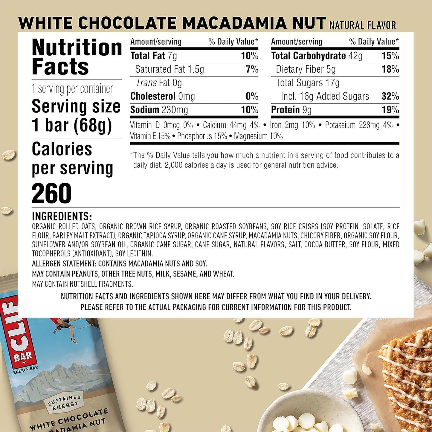 - White Chocolate Macadamia Nut Flavor - Made with Organic Oats - 9G Protein - Non-Gmo - Plant Based - Energy Bars - 2.4 Oz. (15 Pack)