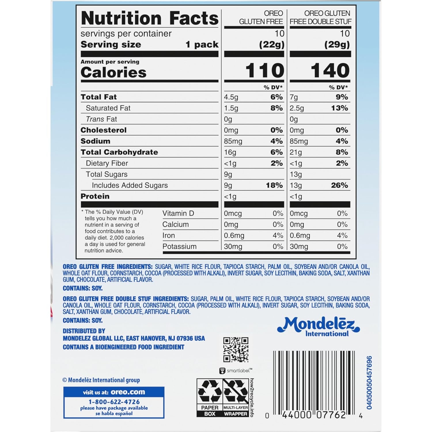 Gluten Free Original & Double Stuf Chocolate Sandwich Cookies Variety Pack, Gluten Free Cookies, 20 Snack Packs (2 Cookies per Pack)