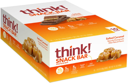 Protein Bars with Chicory Root for Fiber, Salted Caramel, Snack Bars without Artificial Sweeteners, 1.4 Oz, 10 Ct