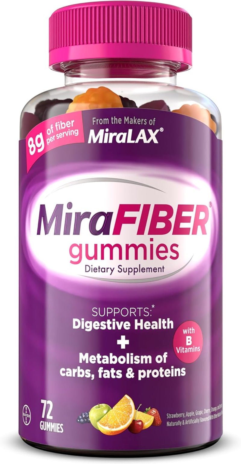 Mirafiber Gummies | from the Gut Experts at  | 8G of Daily Prebiotic Fiber with B Vitamins to Support Digestive Health and Metabolism | Fruit Flavored Fiber Gummies, 72 Count