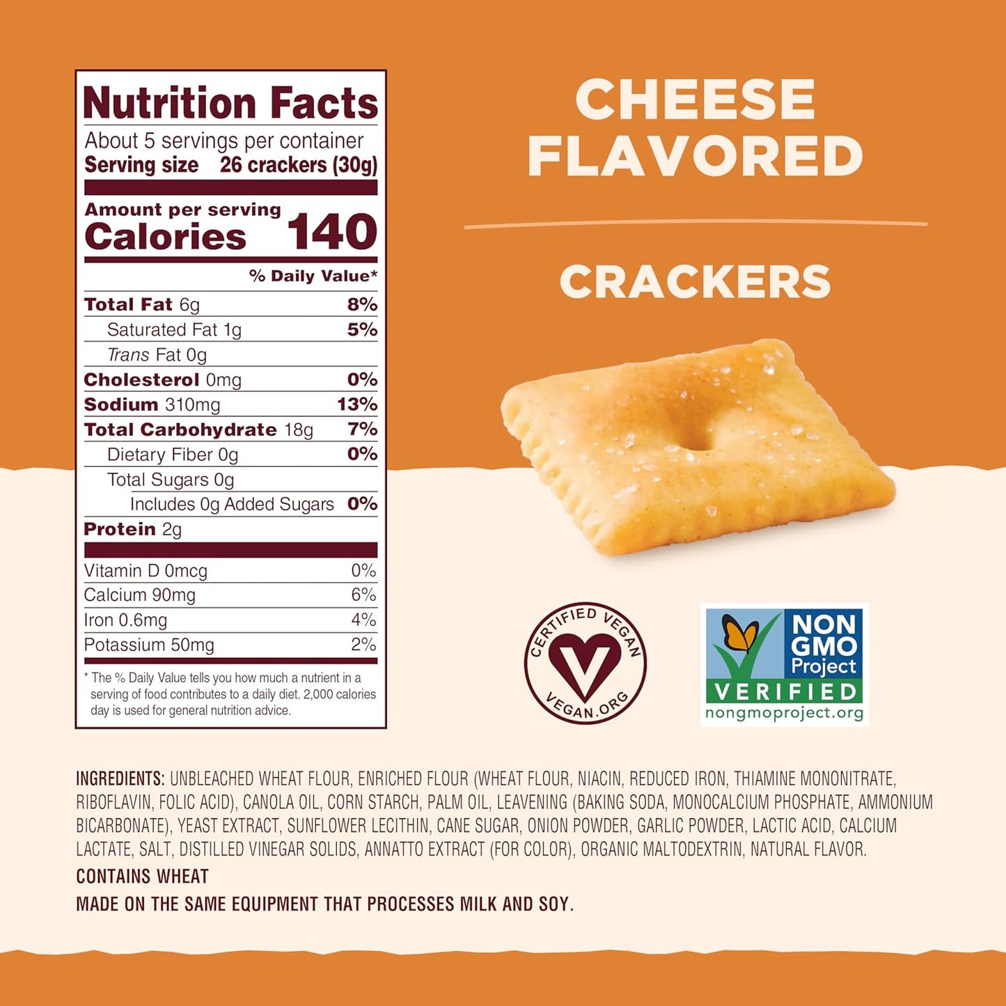 Cheese Flavored Crackers - Non-Gmo, Made with Wheat Flour, Vegan, Delicious & Quality Snacks, Cheddalicious, 6 Ounce