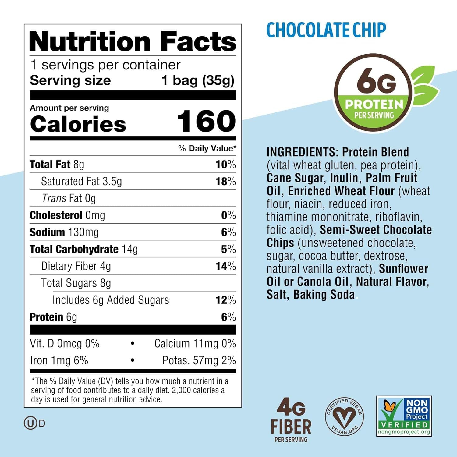 the Complete Crunchy Cookie, Chocolate Chip, 6G Plant Protein, Vegan, Non-Gmo, 1.25 Ounce Pouch (Pack of 12)