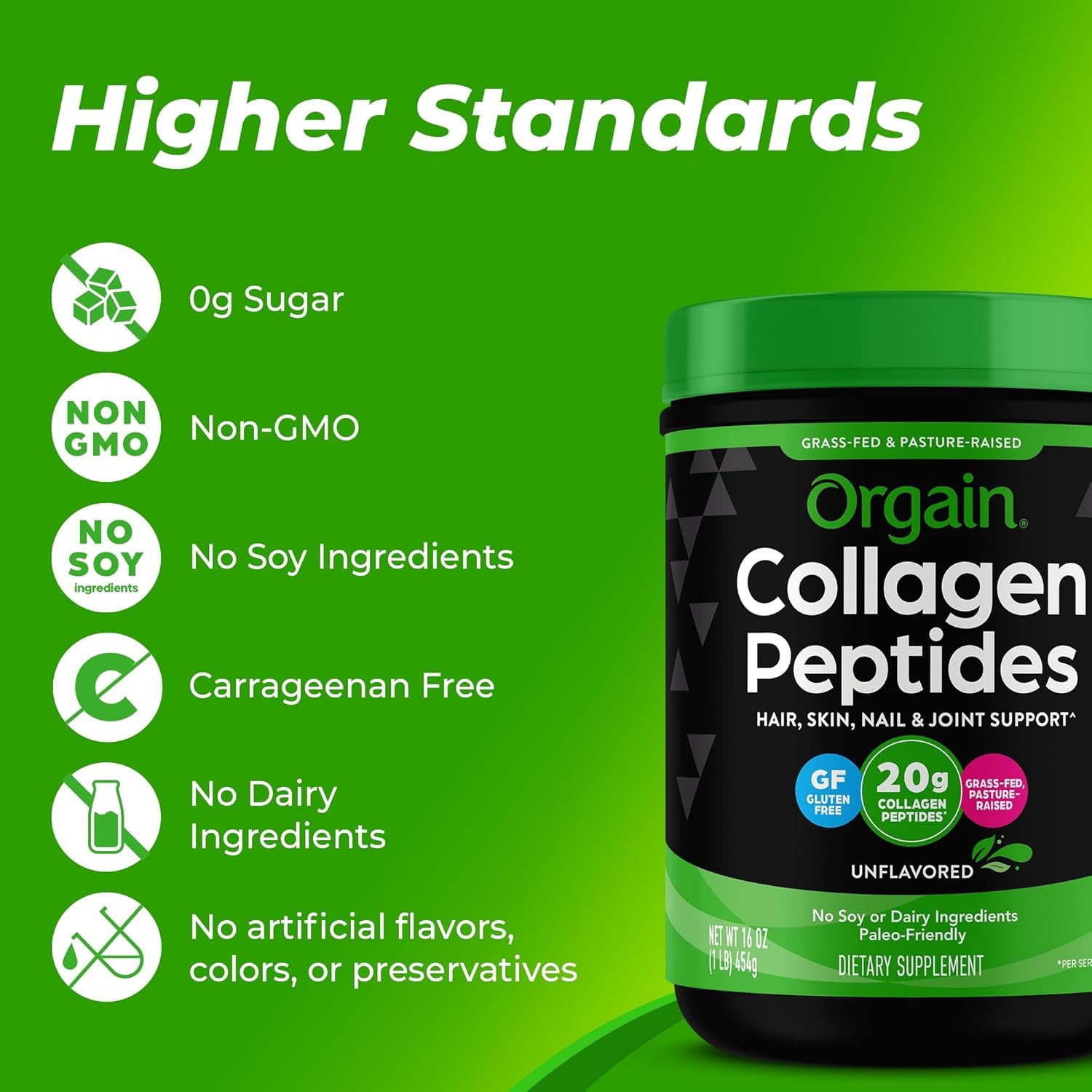Hydrolyzed Collagen Peptides Powder for Women & Men, 20G Grass Fed Collagen, Unflavored - Hair, Skin, Nail, & Joint Support Supplement, Paleo & Keto, Non-Gmo, Type I and III, 1Lb