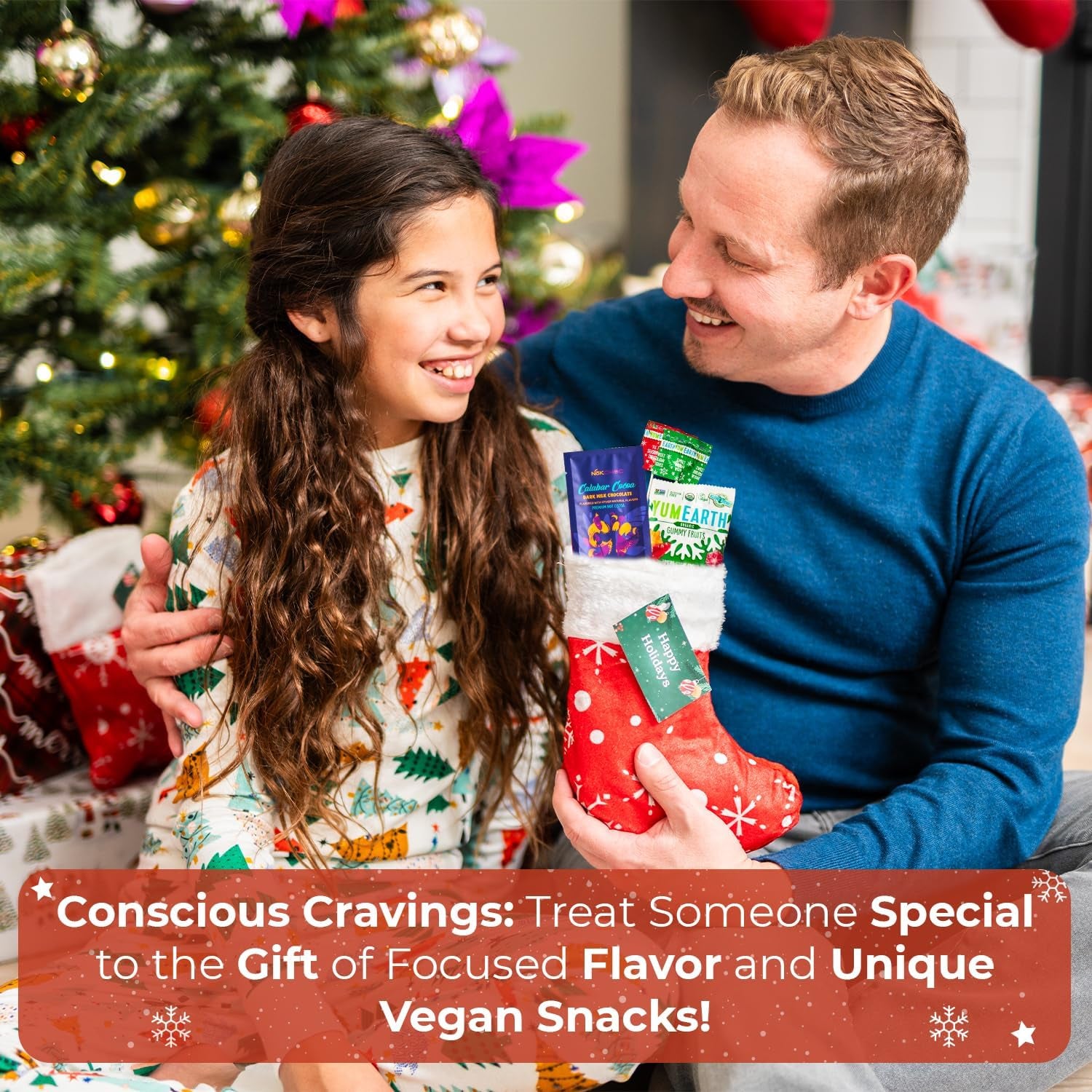 Vegan Snacks Stocking Stuffers: Pre-Filled Christmas Vegan Stockings of Candies Gourmet Snacks, Vegan Chocolate Treats - Holiday Vegan Food Gift for Women, Men, Adults, Families and Kids