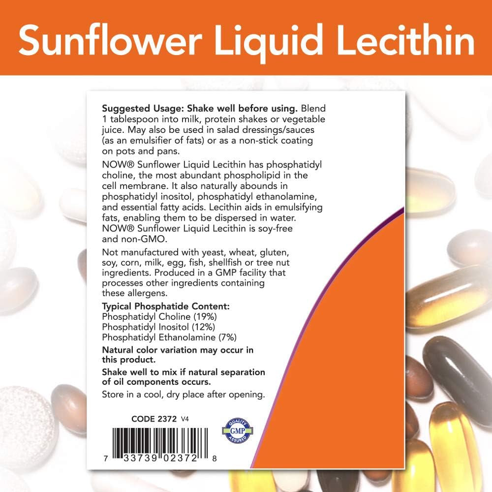 Supplements, Sunflower Lecithin with Naturally Occurring Phosphatidyl Choline and Other Phosphatides, Liquid, 16-Ounce