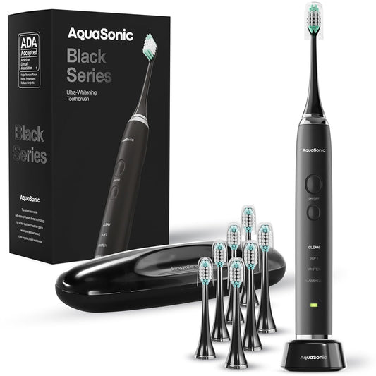 Black Series Ultra Whitening Toothbrush – ADA Accepted Electric Toothbrush- 8 Brush Heads & Travel Case – 40,000 VPM Electric Motor & Wireless Charging - 4 Modes W Smart Timer