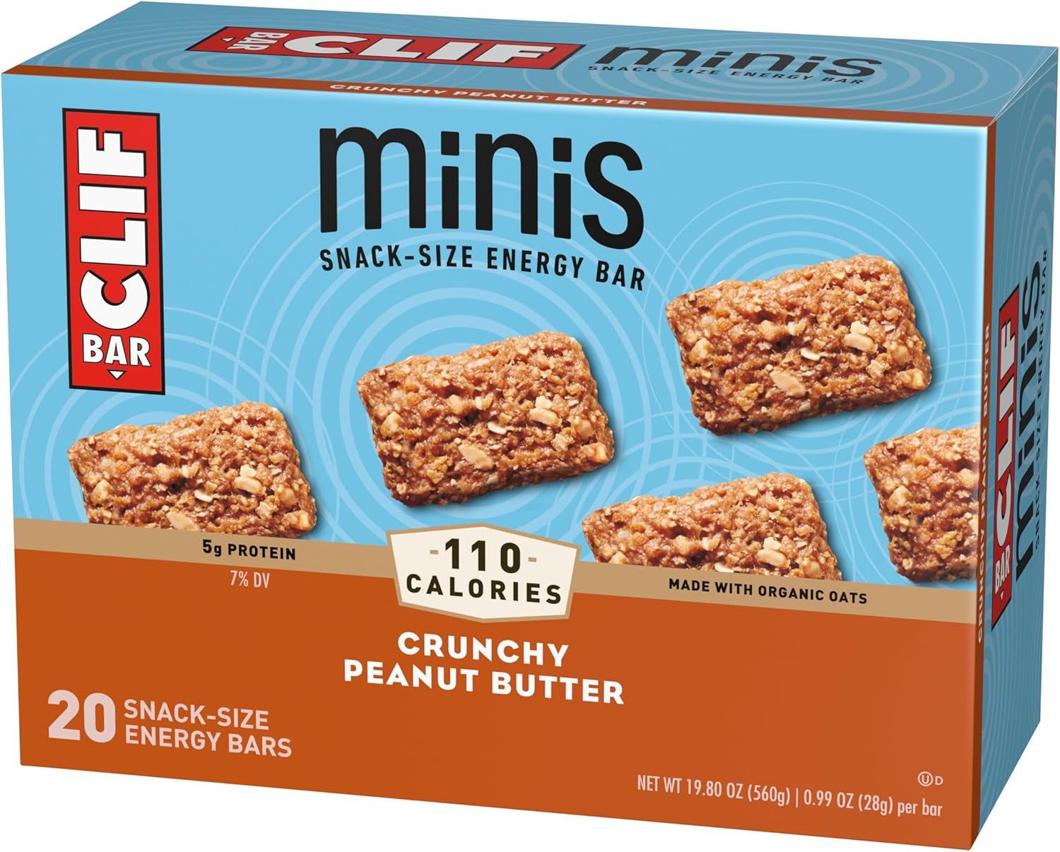 Minis - Crunchy Peanut Butter - Made with Organic Oats - 5G Protein - Non-Gmo - Plant Based - Snack-Size Energy Bars - 0.99 Oz. (20 Pack)