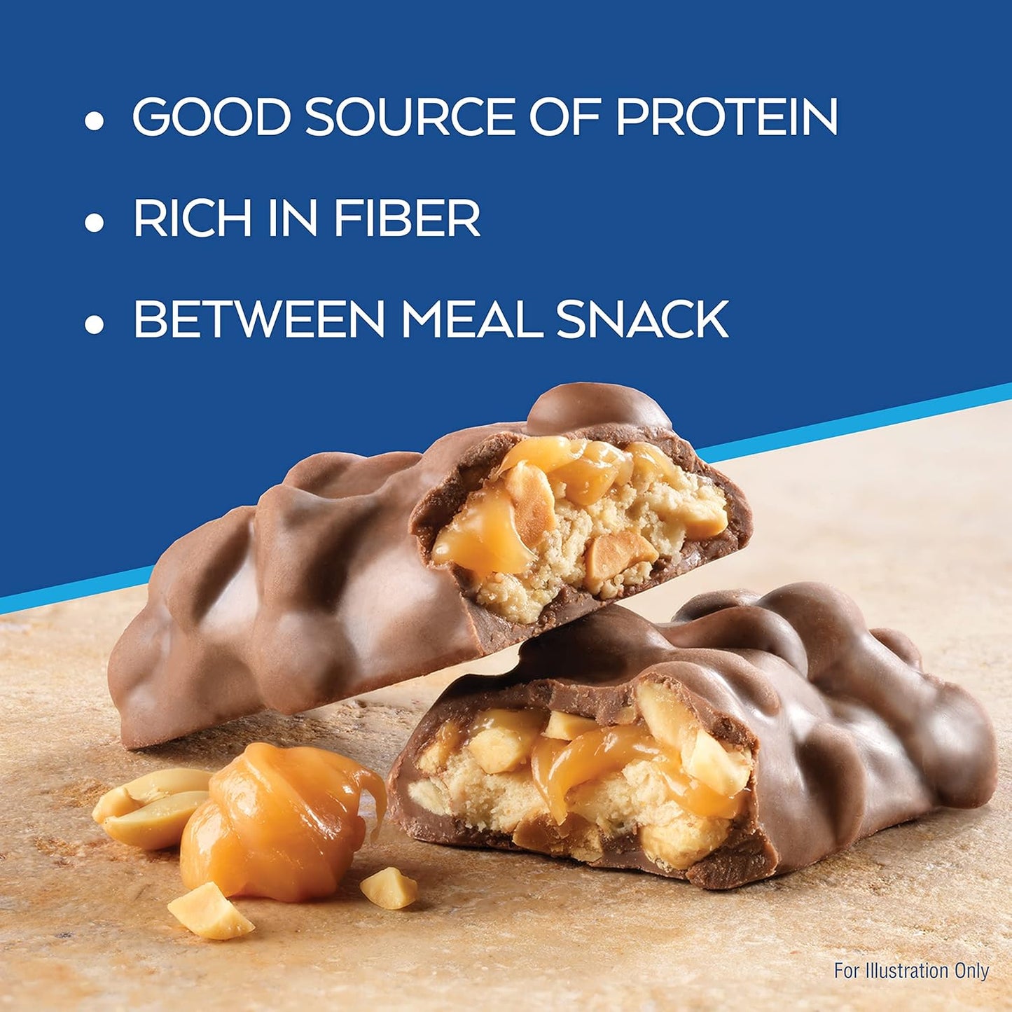 Caramel Chocolate Nut Roll Snack Bar, Protein Snack, High in Fiber, 2G Sugar, 16 Count