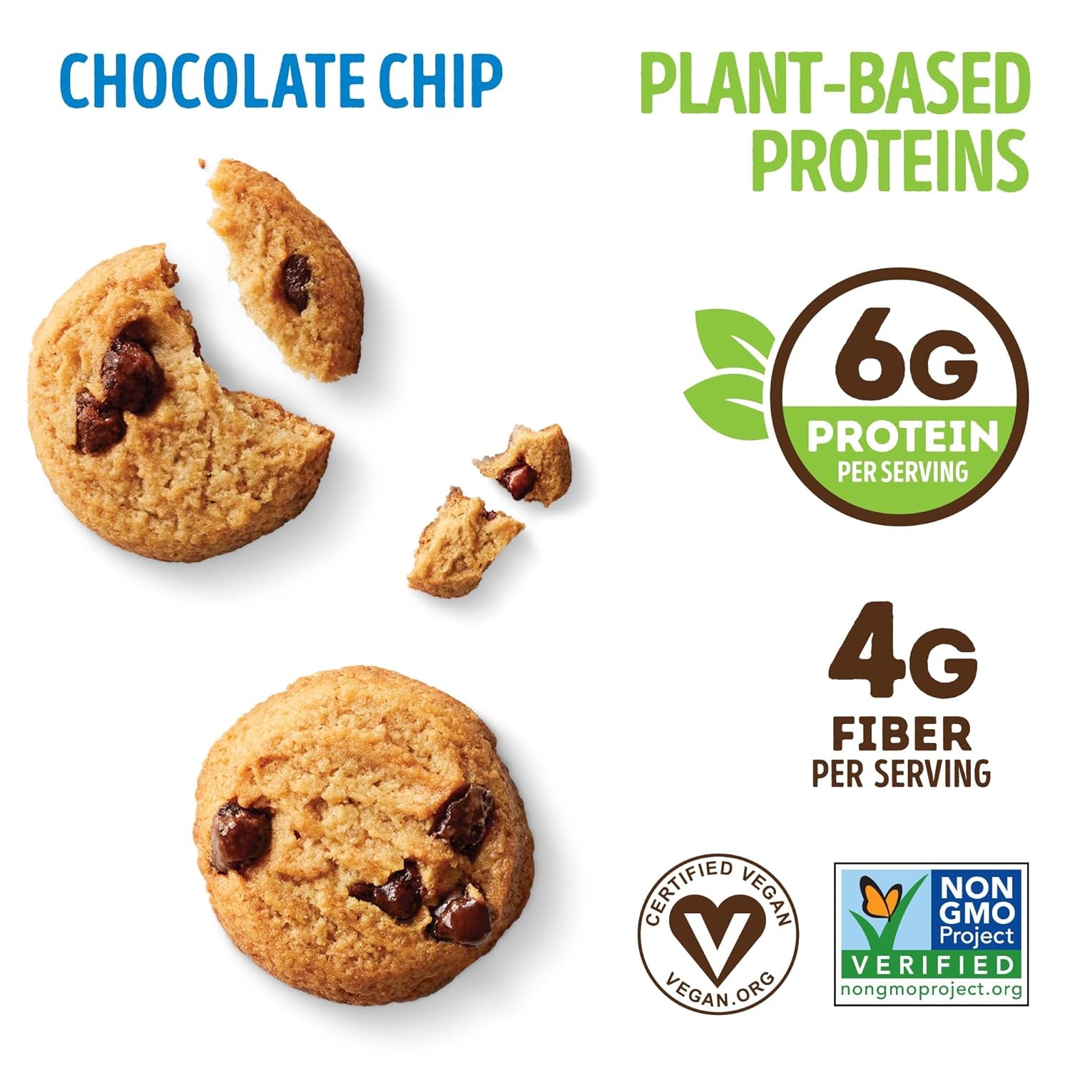 the Complete Crunchy Cookie, Chocolate Chip, 6G Plant Protein, Vegan, Non-Gmo, 1.25 Ounce Pouch (Pack of 12)