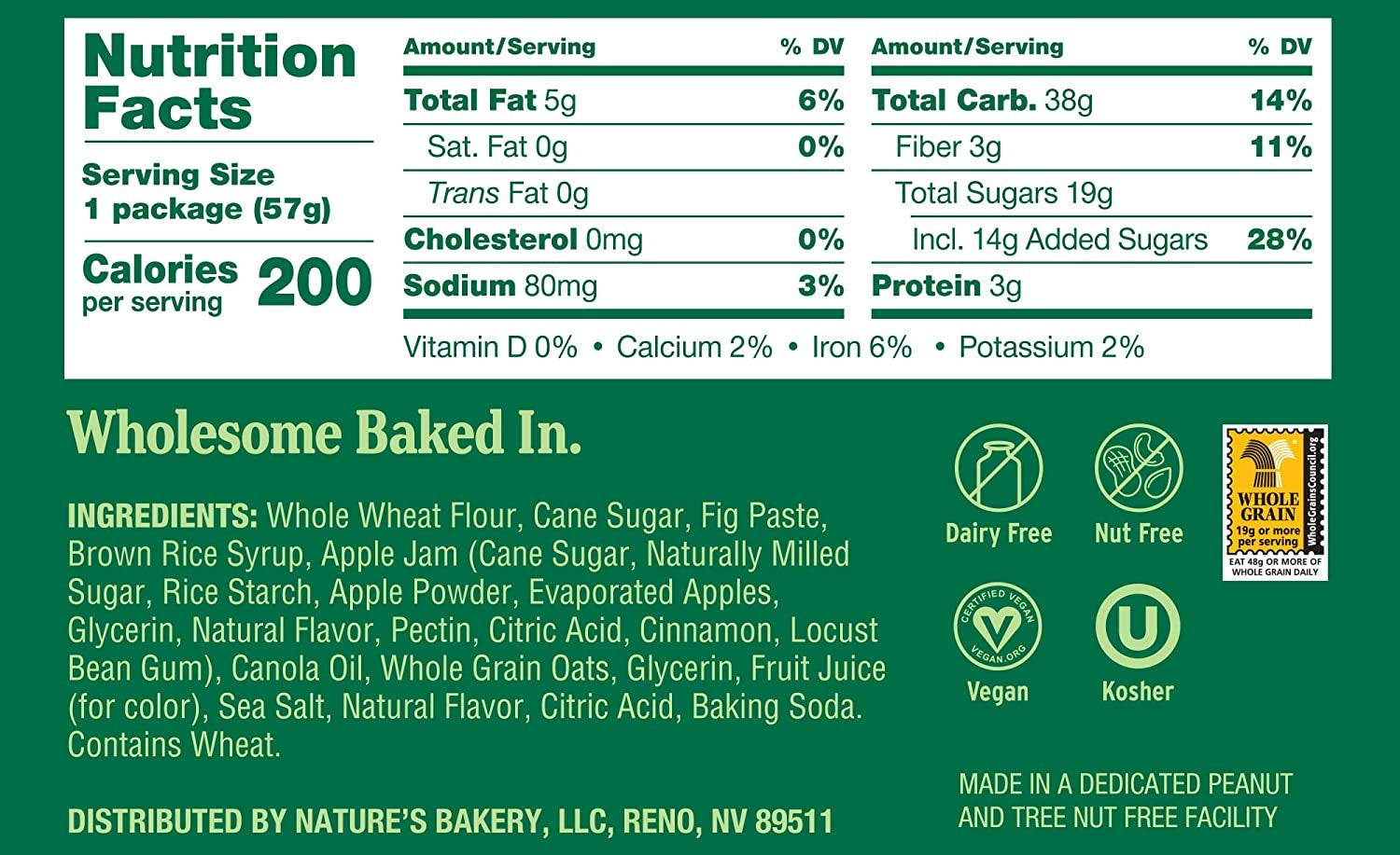 Whole Wheat Fig Bars, Apple Cinnamon, Real Fruit, Vegan, Non-Gmo, Snack Bar, 1 Box with 12 Twin Packs (12 Twin Packs)