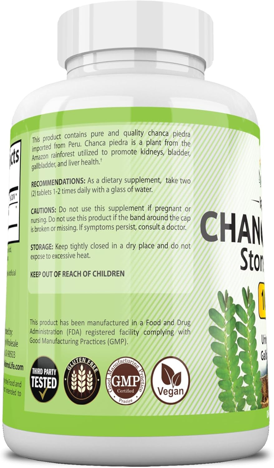 Chanca Piedra 1600 Mg - 120 Tablets Kidney Stone Crusher Gallbladder Support Peruvian Chanca Piedra Made in the USA