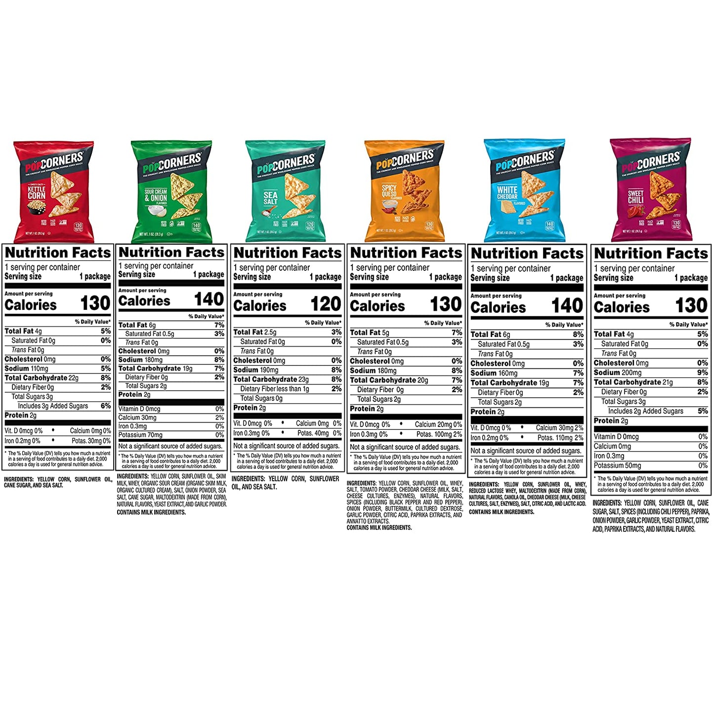 Popped Corn Snacks, Sampler Pack, 1 Ounce (Pack of 20) (Packaging May Vary)