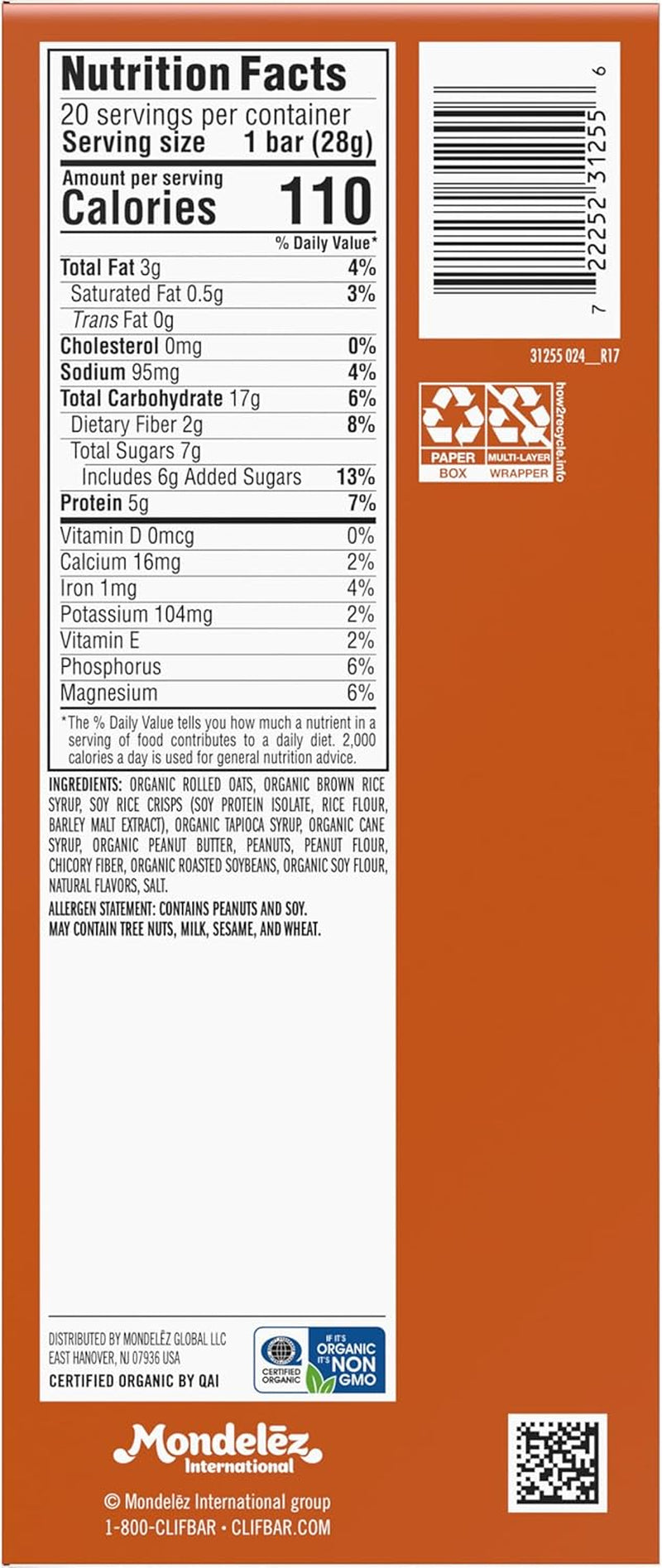 Minis - Crunchy Peanut Butter - Made with Organic Oats - 5G Protein - Non-Gmo - Plant Based - Snack-Size Energy Bars - 0.99 Oz. (20 Pack)