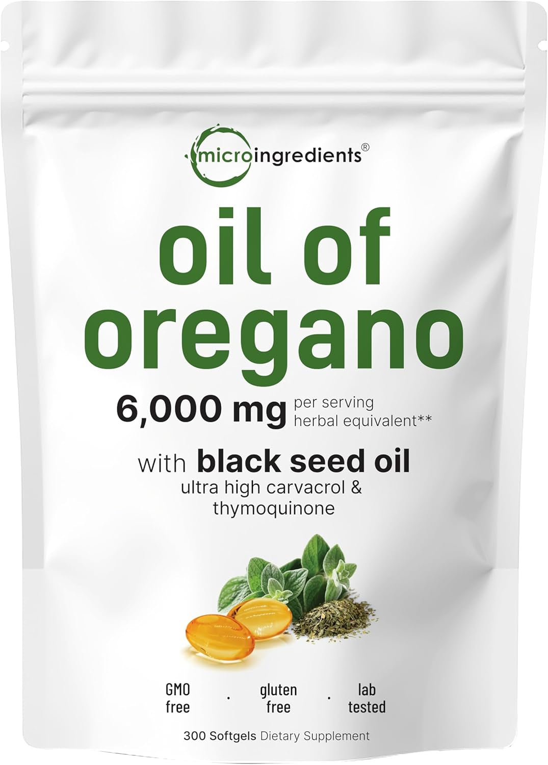 Oil of Oregano Softgels 6000Mg per Serving, 300 Count | 2 in 1 Formulated with Black Seed Oil 200Mg, 4X Strength Carvacrol & Thymoquinone | Plant Based, Non-Gmo & Immune Support