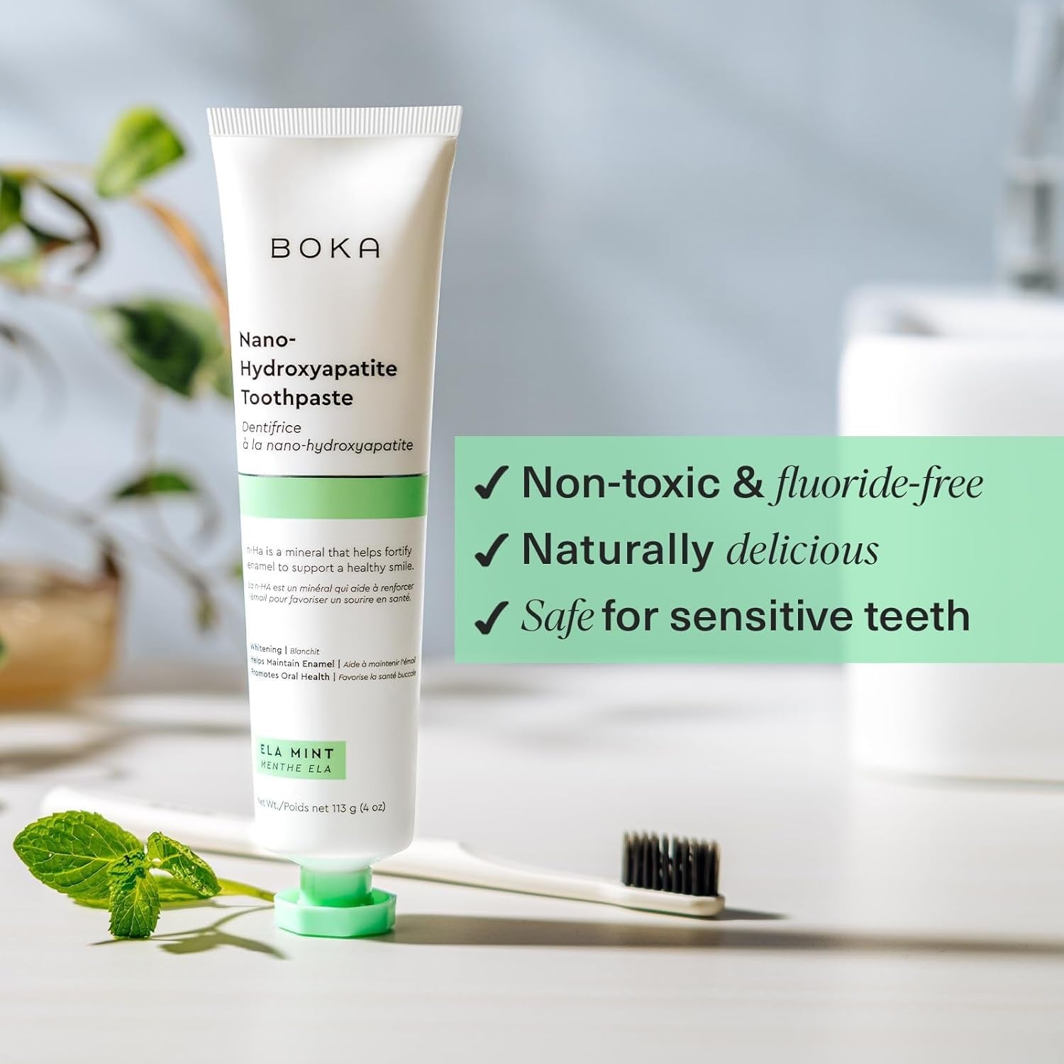 Fluoride Free Toothpaste Nano Hydroxyapatite, Stocking Stuffers Remineralizing, Whitening - Dentist Recommended for Adult, Kids Oral Care Ela Mint Flavor, 4 Fl Oz 1Pk US Manufactured