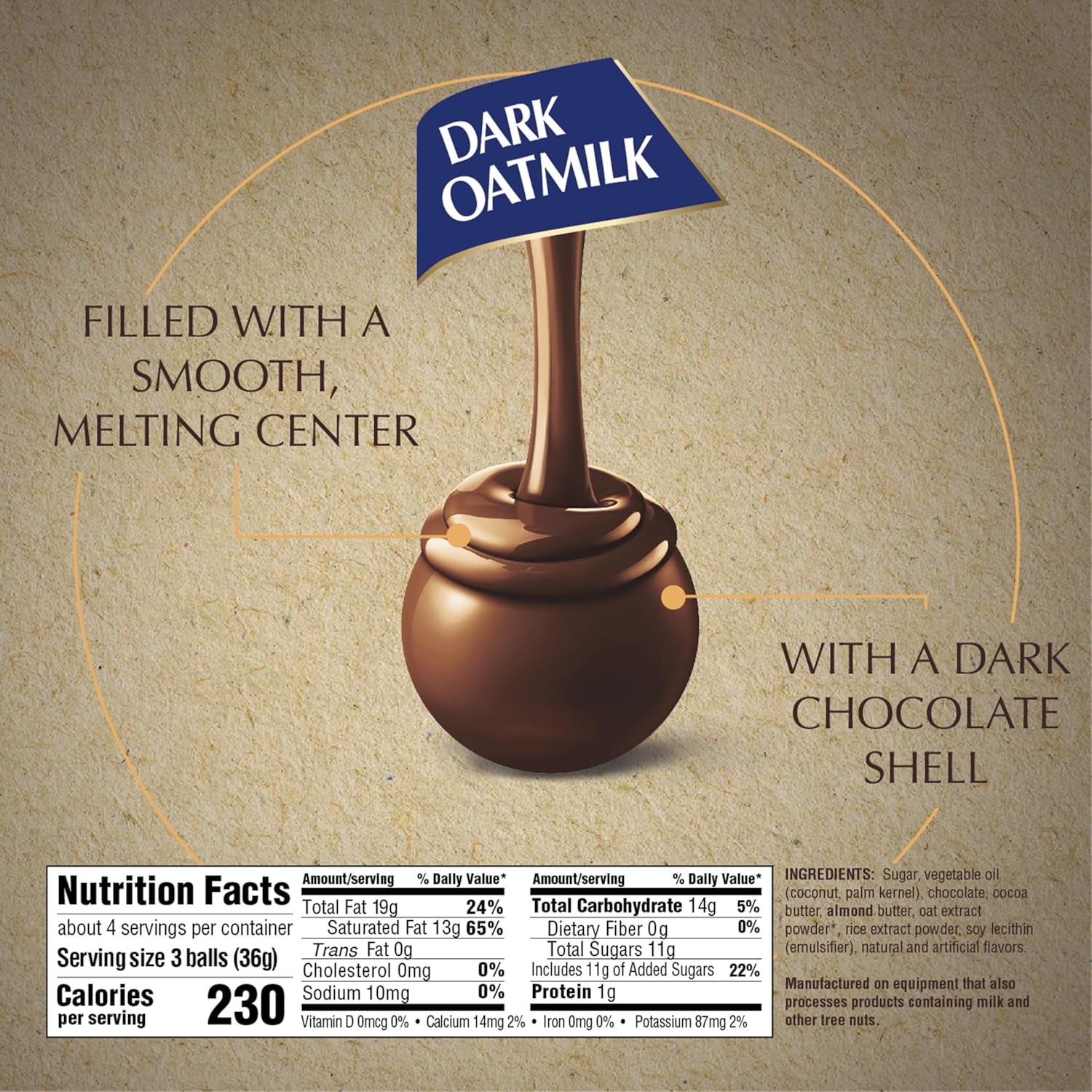 LINDOR Oatmilk Dark Chocolate Candy Truffles, Non-Dairy Chocolate Truffles with Smooth, Melting Truffle Center, 5.1 Oz.