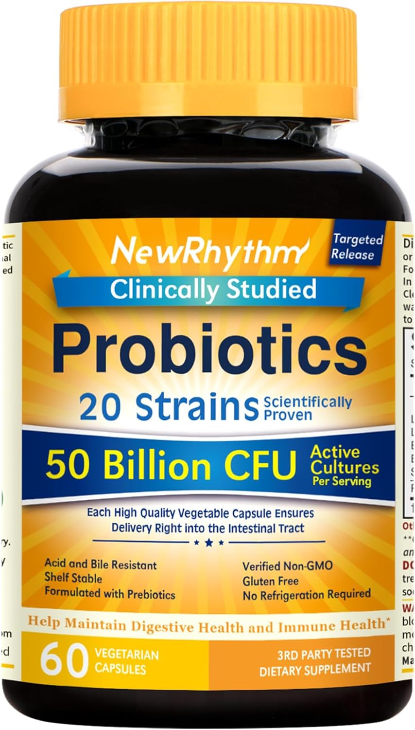 Probiotics 50 Billion CFU 20 Strains, 60 Veggie Capsules, Targeted Release Technology, Stomach Acid Resistant, No Need for Refrigeration, Non-Gmo, Gluten Free