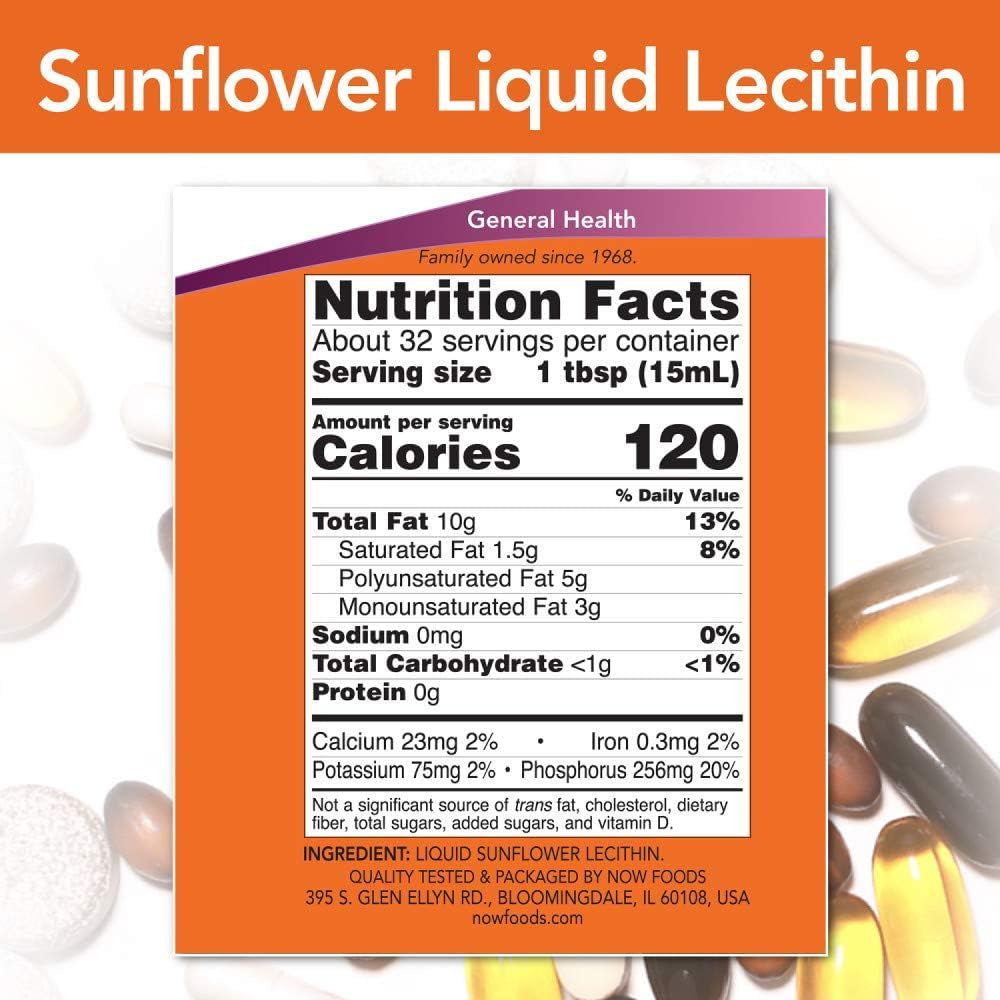 Supplements, Sunflower Lecithin with Naturally Occurring Phosphatidyl Choline and Other Phosphatides, Liquid, 16-Ounce