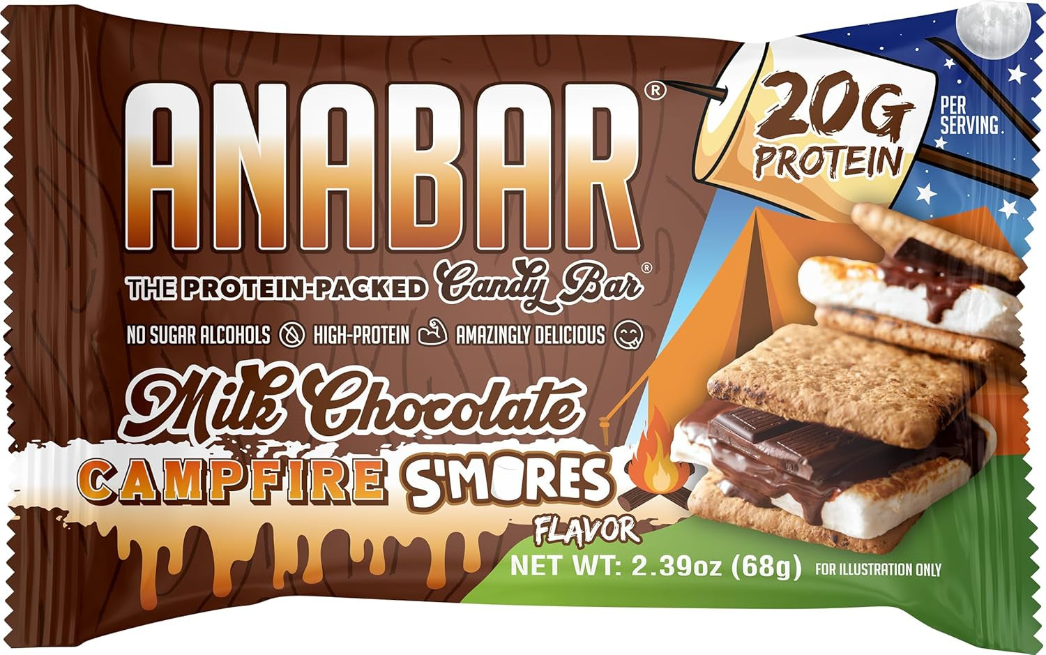 Protein Bar, the Protein-Packed Candy Bar, Amazing Tasting Protein Bar, No Sugar Alcohols, Real Food, Amazingly Delicious, 20 Grams of Protein (12 Bars, Milk Chocolate Campfire S'Mores)