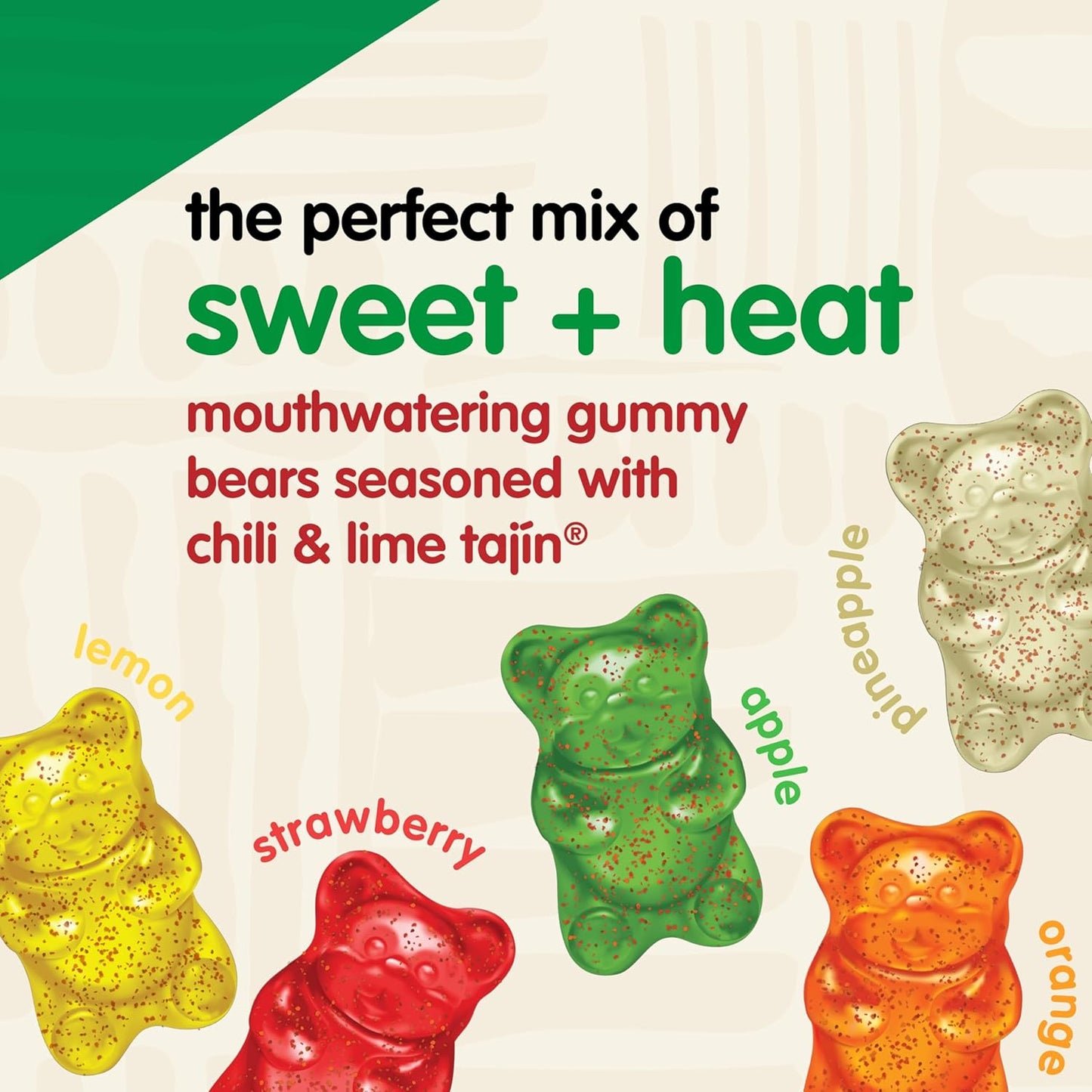 Tajin Gummy Bears, Assorted Fruit Candy Gummies with Chili and Lime Seasoning, Mild, Gluten-Free and Vegan Snacks, 9 Oz Resealable Bag