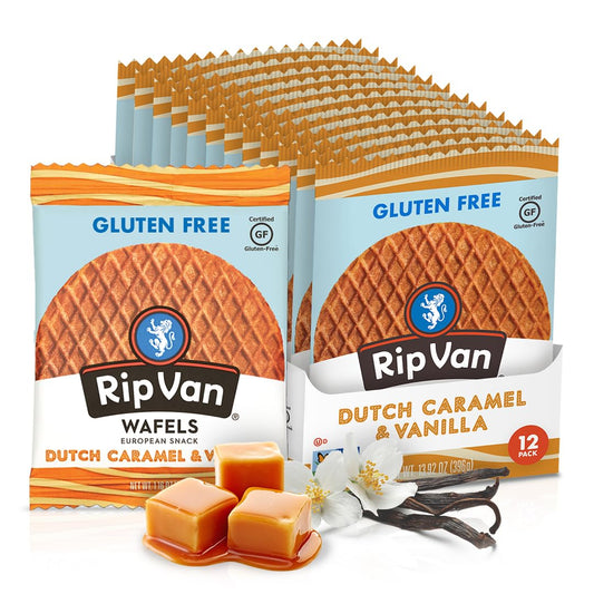 Gluten-Free Stroopwafel - Dutch Caramel & Vanilla Stroopwafels Healthy Snacks Non-Gmo Low Sugar (6G) Calorie, 12 Count