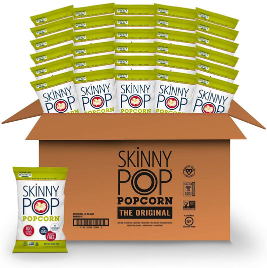 Original Popcorn, Individual Snack Size Bags, Skinny Pop, Healthy Popcorn Snacks, Gluten Free, 0.65 Ounce (Pack of 30)