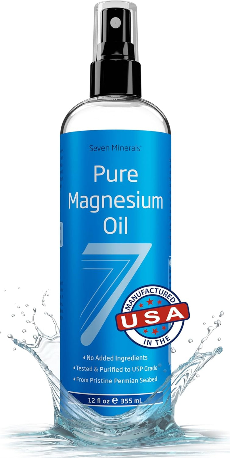 , Pure Magnesium Oil Spray - Big 12 Oz (Lasts 9 Months) - USP Grade Magnesium Spray for Feet and Body, No Unhealthy Trace Minerals - from Ancient Underground Permian Seabed in USA