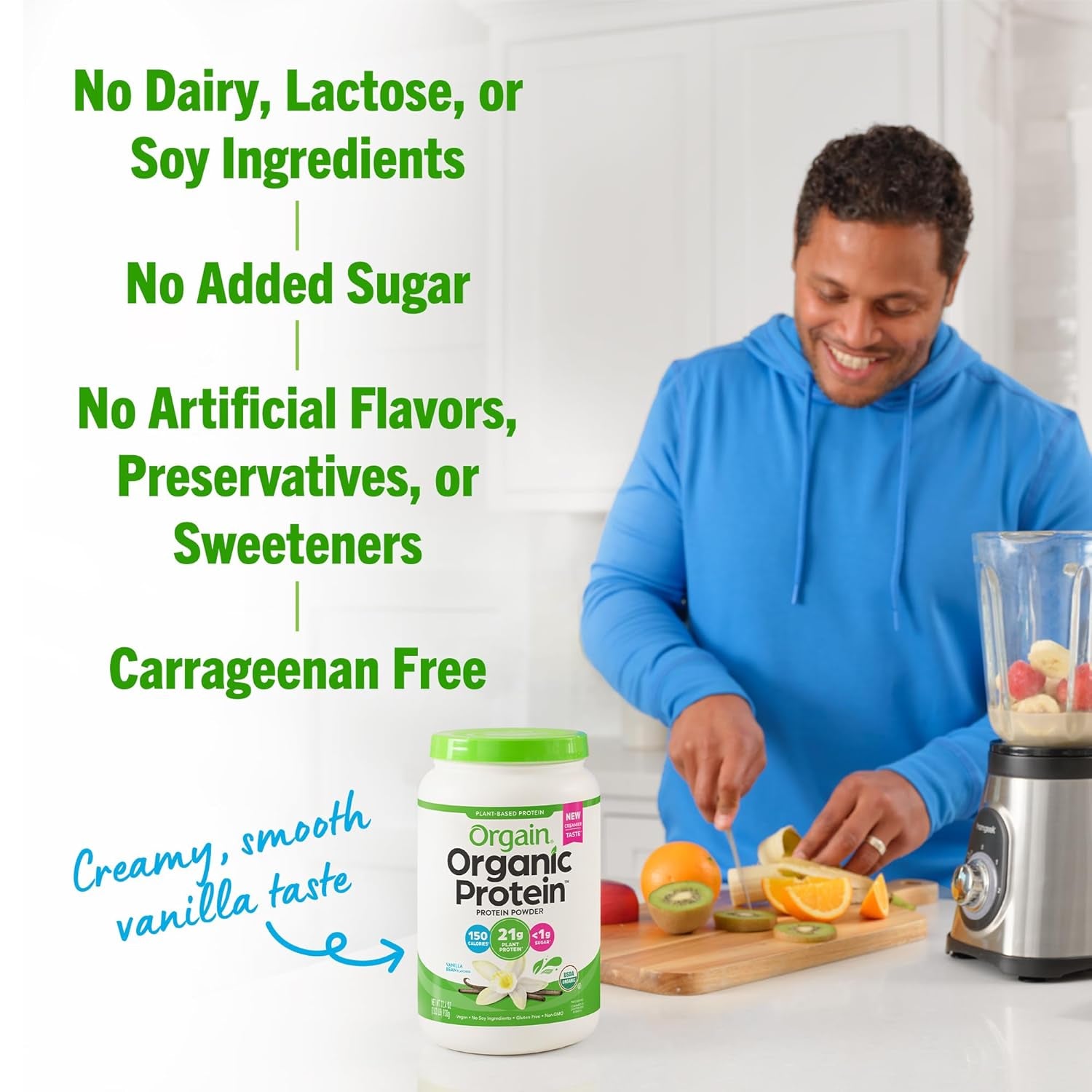 Organic Vegan Protein Powder, Vanilla Bean - 21G Plant Protein, 6G Prebiotic Fiber, No Lactose Ingredients, No Added Sugar, Non-Gmo, for Shakes & Smoothies, 2.03 Lb (Packaging May Vary)