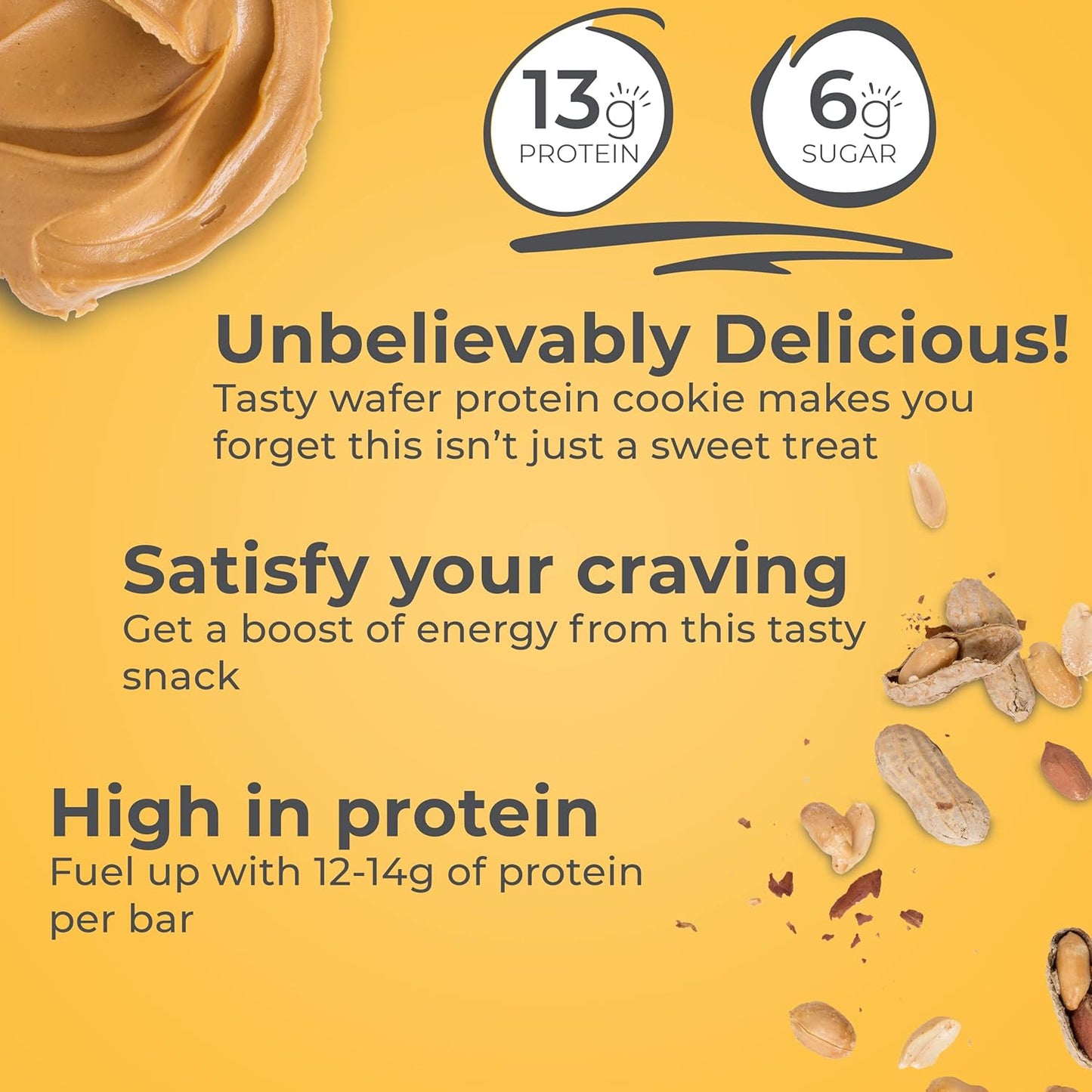 Protein Wafer Bars, High Protein Snacks with Delicious Taste, Peanut Butter Crème, 1.4 Ounce (12 Count)