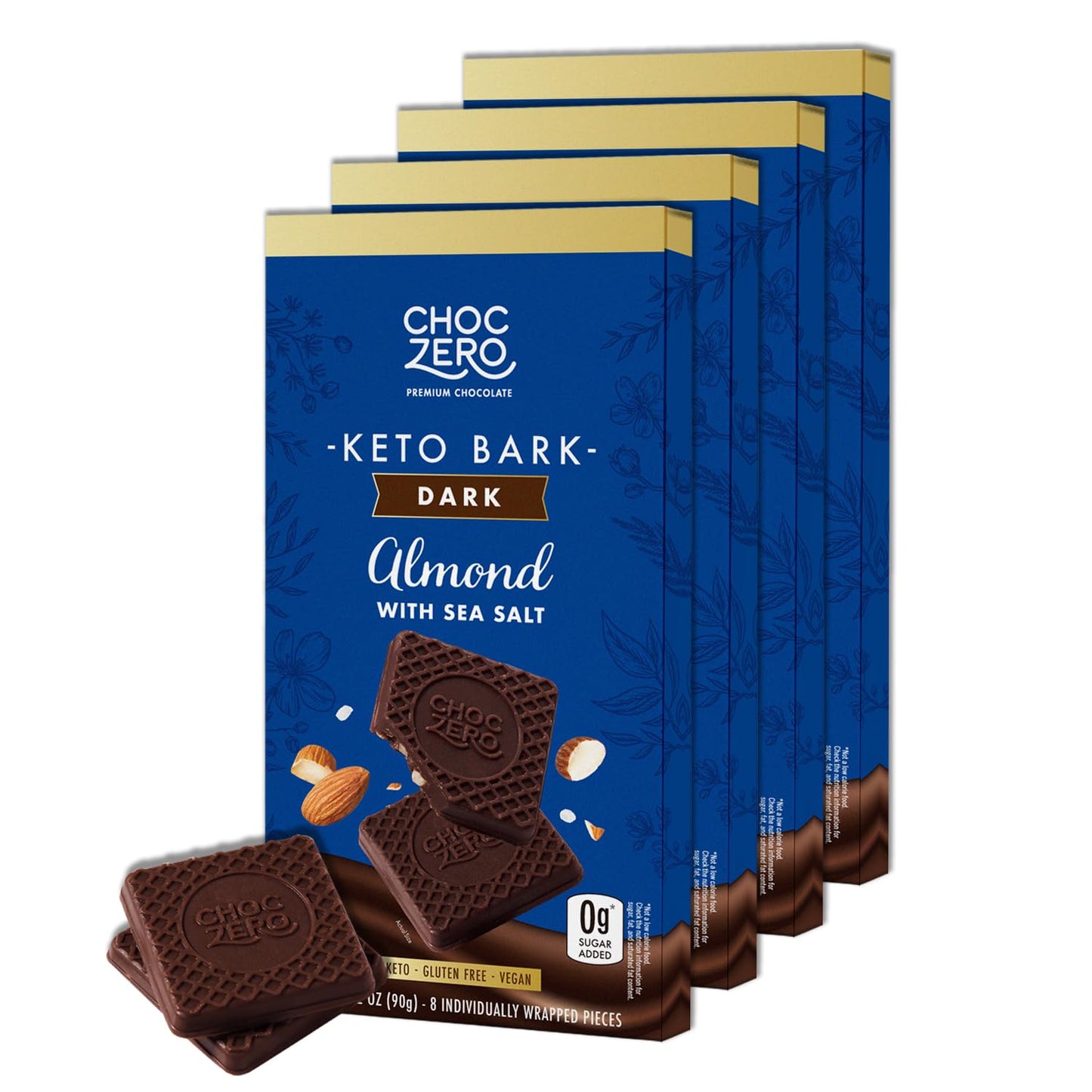 Keto Bark, Dark Chocolate Almonds with Sea Salt, Sugar Free, Low Carb, No Sugar Alcohols, No Artificial Sweeteners, All Natural, Non-Gmo, 3.2 Ounce (Pack of 4)