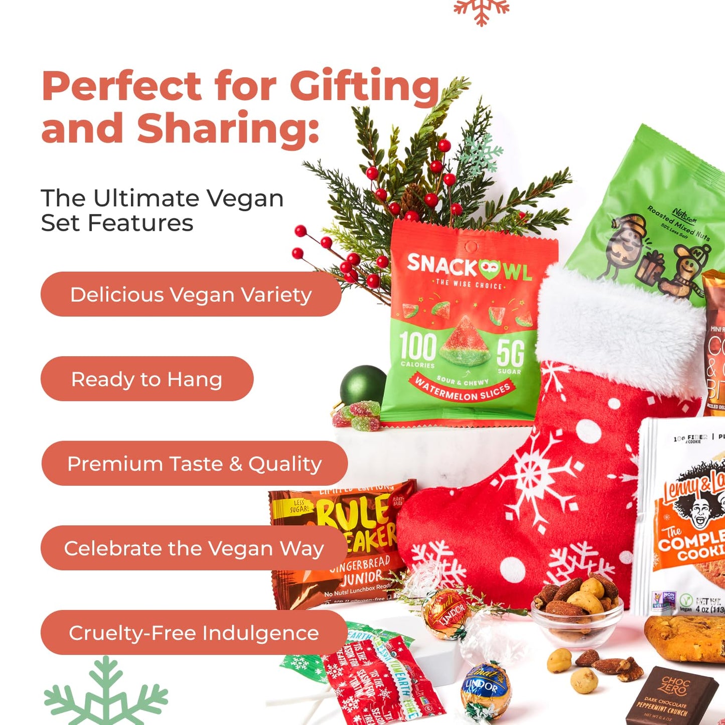 Vegan Snacks Stocking Stuffers: Pre-Filled Christmas Vegan Stockings of Candies Gourmet Snacks, Vegan Chocolate Treats - Holiday Vegan Food Gift for Women, Men, Adults, Families and Kids