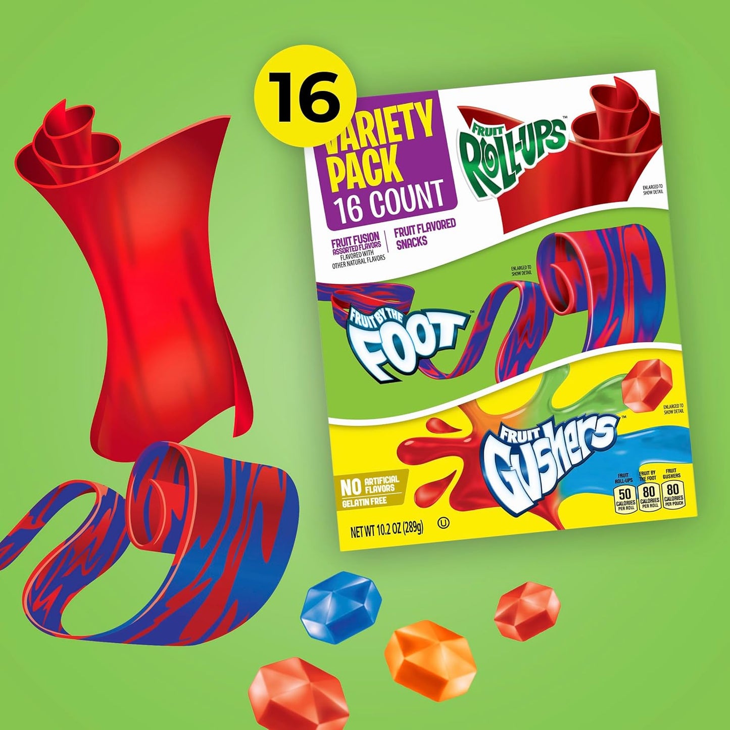 Fruit Roll-Ups, , Gushers, Fruit Flavored Snacks Variety Pack, Gluten Free, Stocking Stuffer, 16 Ct, 10.2 Oz