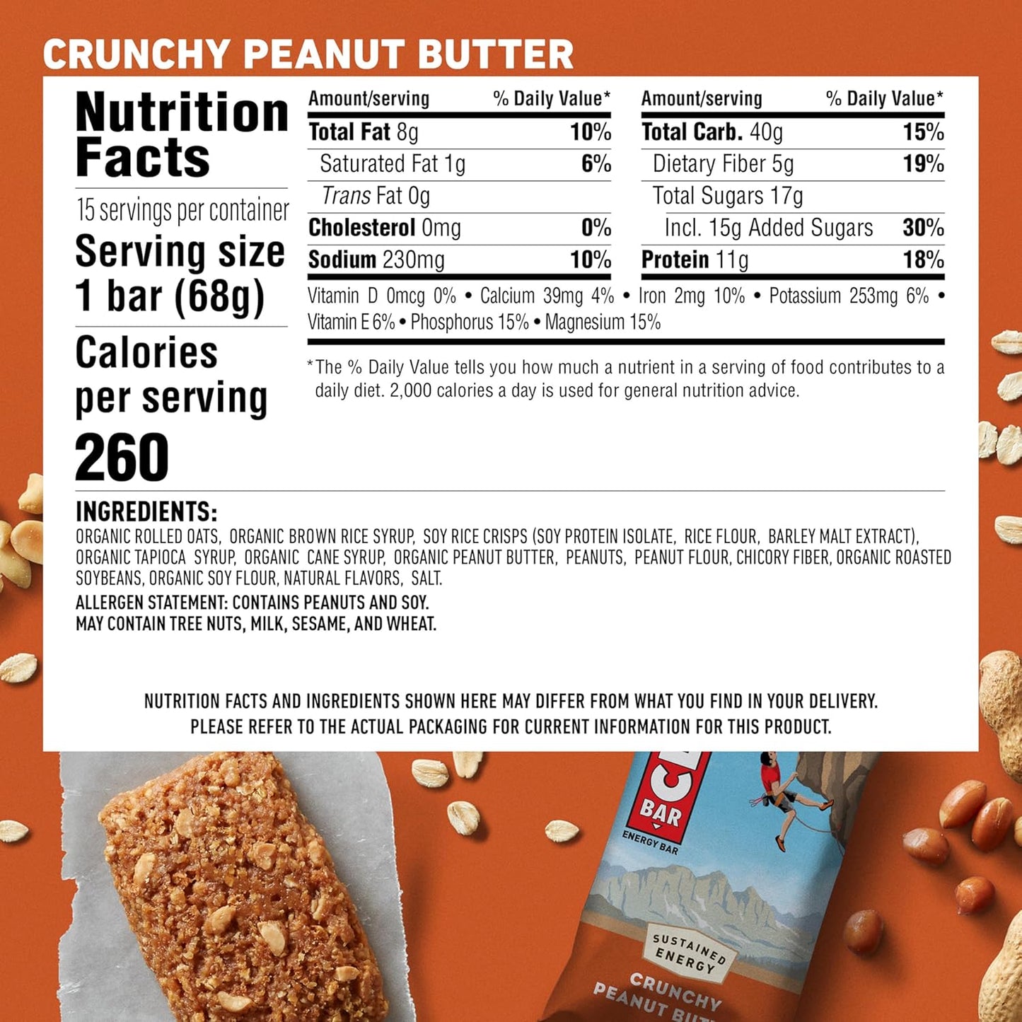 - Crunchy Peanut Butter - Made with Organic Oats - Energy Bars - Non-Gmo - Plant Based Protein Bars (15 Pack)