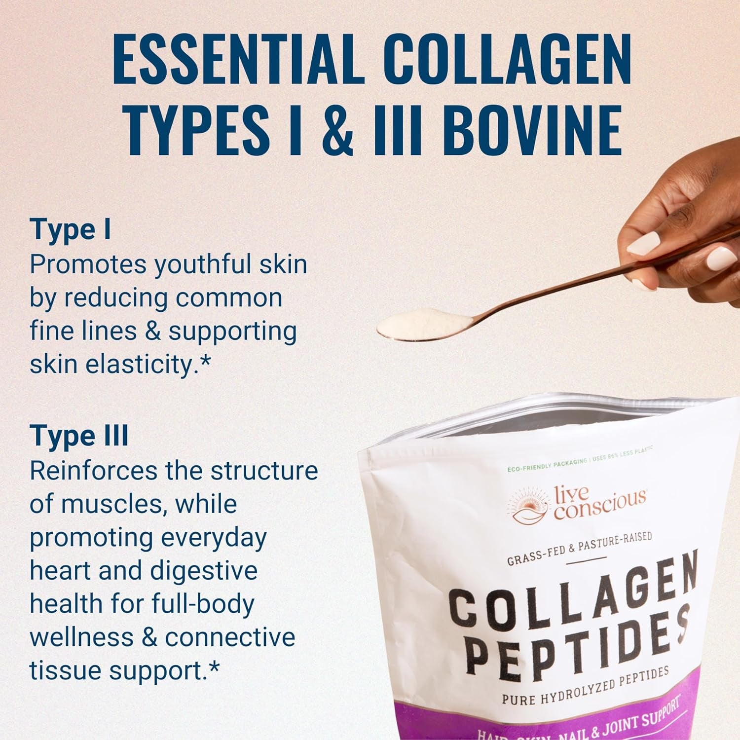 Collagen Peptides Powder - Naturally-Sourced Hydrolyzed Collagen Powder - Hair, Skin, Nail, and Joint Support - Type I & III Grass-Fed Collagen Supplements for Women and Men - 16Oz