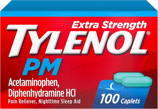 PM Extra Strength Nighttime Pain Reliever & Sleep Aid Caplets, 500 Mg Acetaminophen & 25 Mg Diphenhydramine Hcl, Relief for Nighttime Aches & Pains, Non-Habit Forming, 100 Ct