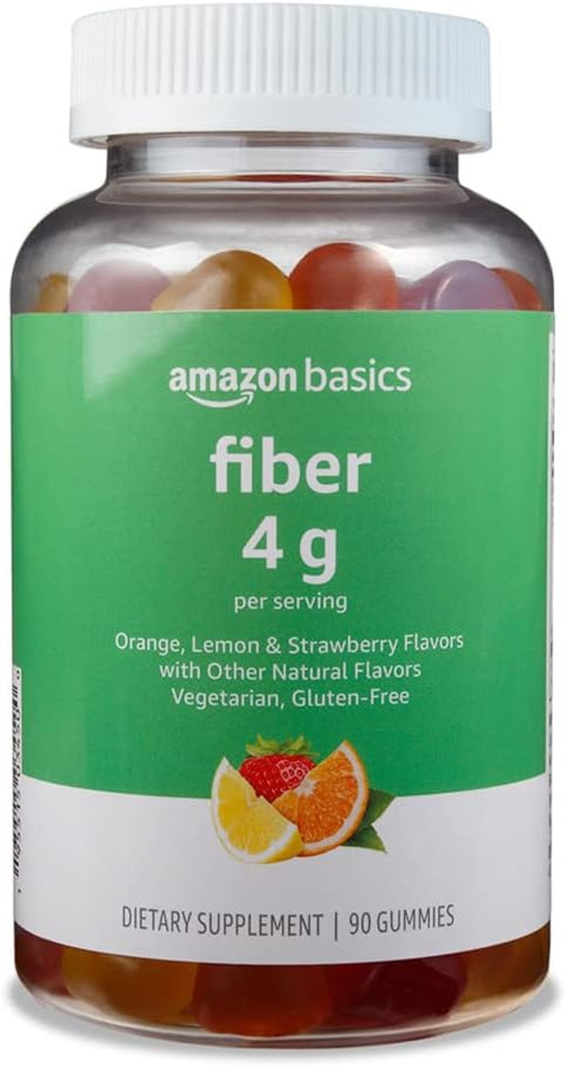 (Previously Solimo) Fiber 4G Gummy - Digestive Health, Supports Regularity, Orange, Lemon & Strawberry, 90 Gummies (2 per Serving)