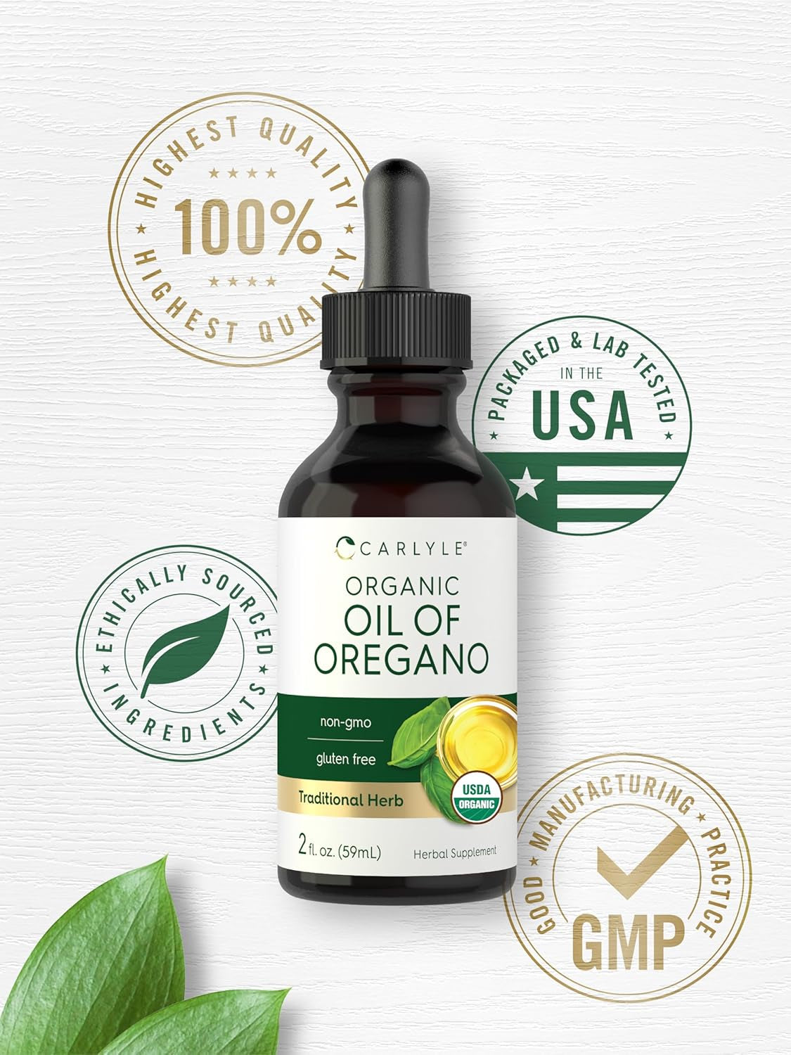 Organic Oil of Oregano Liquid Drops | 2 Fl Oz | Vegan Herbal Supplement | Non-Gmo, Gluten Free