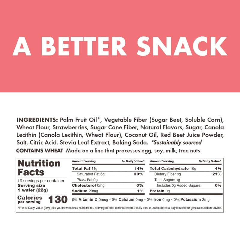 Strawberry Keto Wafer Cookies - Healthy Vegan Snacks - Non GMO, Low Sugar (1G), Low Calorie - 16 Count