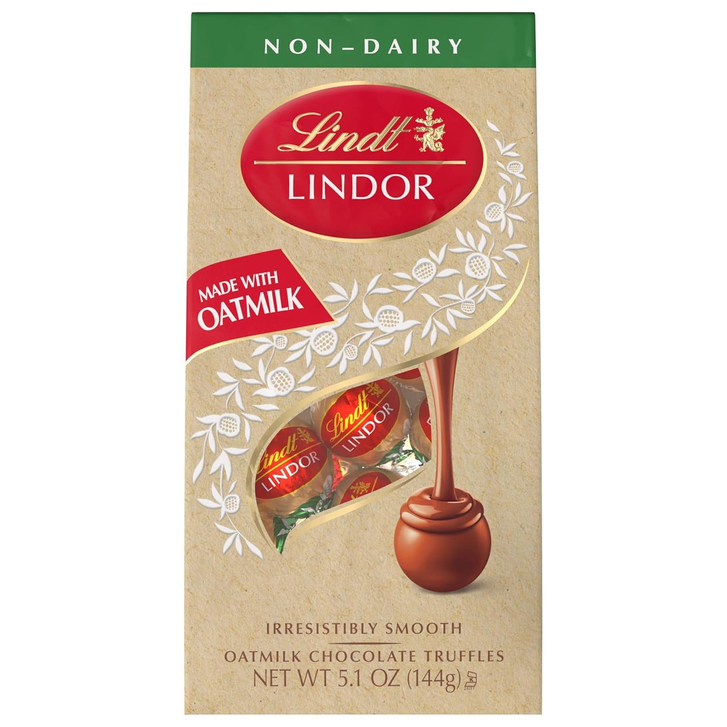 LINDOR Oatmilk Chocolate Candy Truffles, Non-Dairy Chocolate Truffles with Smooth, Melting Truffle Center, 5.1 Oz.