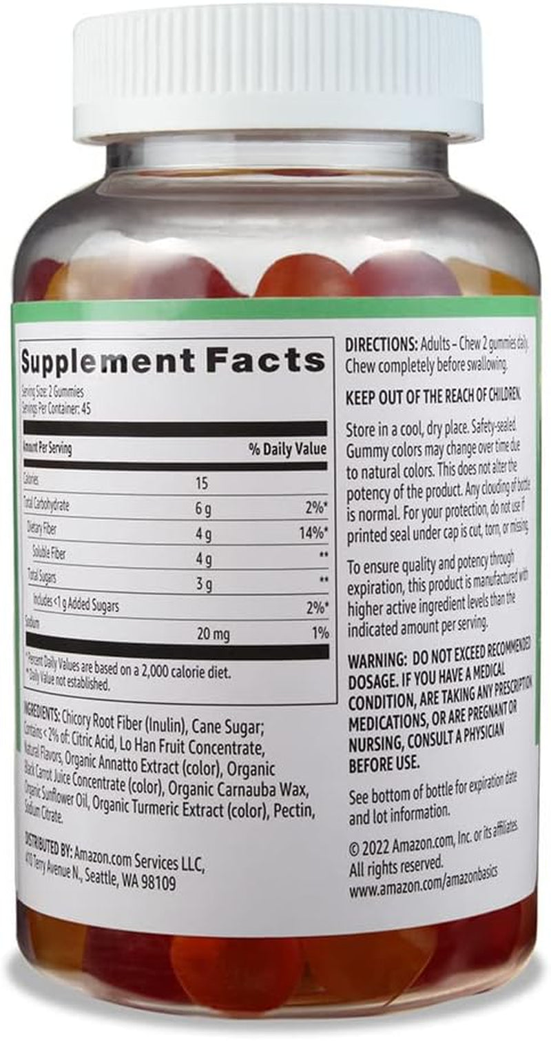 (Previously Solimo) Fiber 4G Gummy - Digestive Health, Supports Regularity, Orange, Lemon & Strawberry, 90 Gummies (2 per Serving)