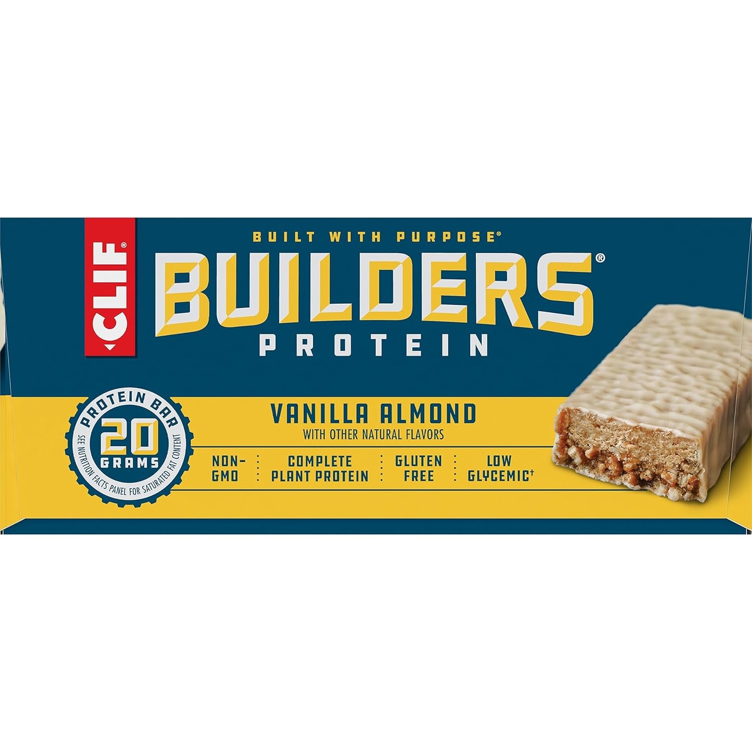 CLIF Builders - Vanilla Almond Flavor - Plant Based Protein Bars - Gluten Free - Non-Gmo - Low Glycemic - 20G Protein - 2.4 Oz. (12 Count)