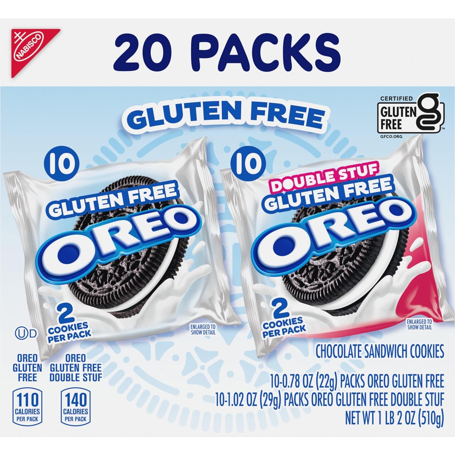 Gluten Free Original & Double Stuf Chocolate Sandwich Cookies Variety Pack, Gluten Free Cookies, 20 Snack Packs (2 Cookies per Pack)