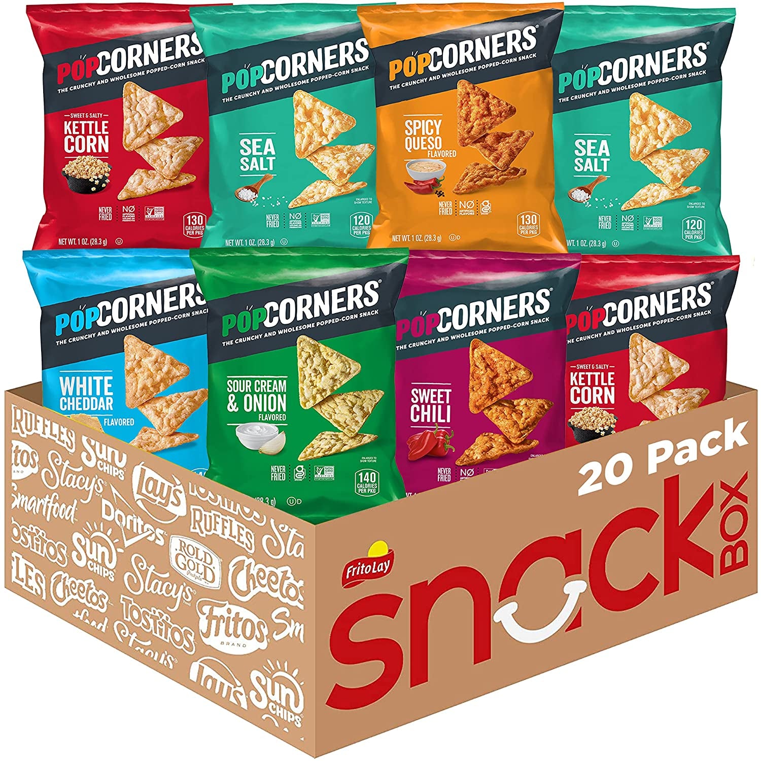 Popped Corn Snacks, Sampler Pack, 1 Ounce (Pack of 20) (Packaging May Vary)