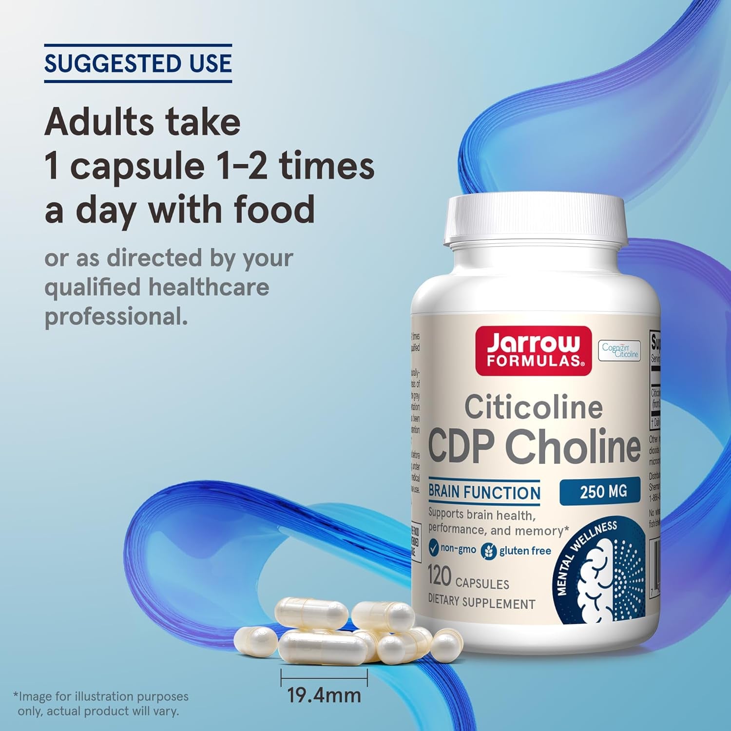 Citicoline CDP Choline 250 MG, CDP Choline Supplement Supports Brain Health, Performance and Memory, 120 Capsules, up to a 120 Day Supply