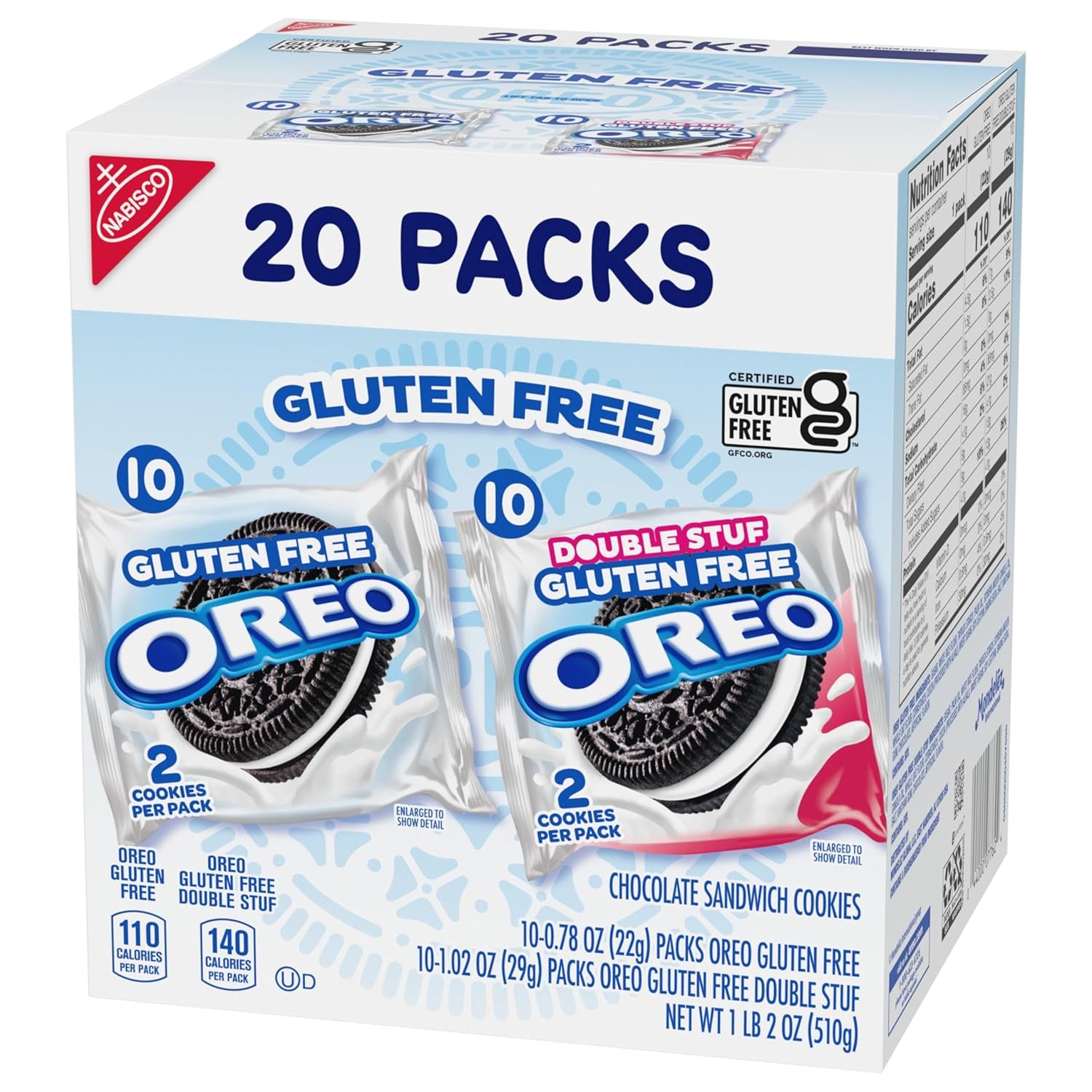 Gluten Free Original & Double Stuf Chocolate Sandwich Cookies Variety Pack, Gluten Free Cookies, 20 Snack Packs (2 Cookies per Pack)