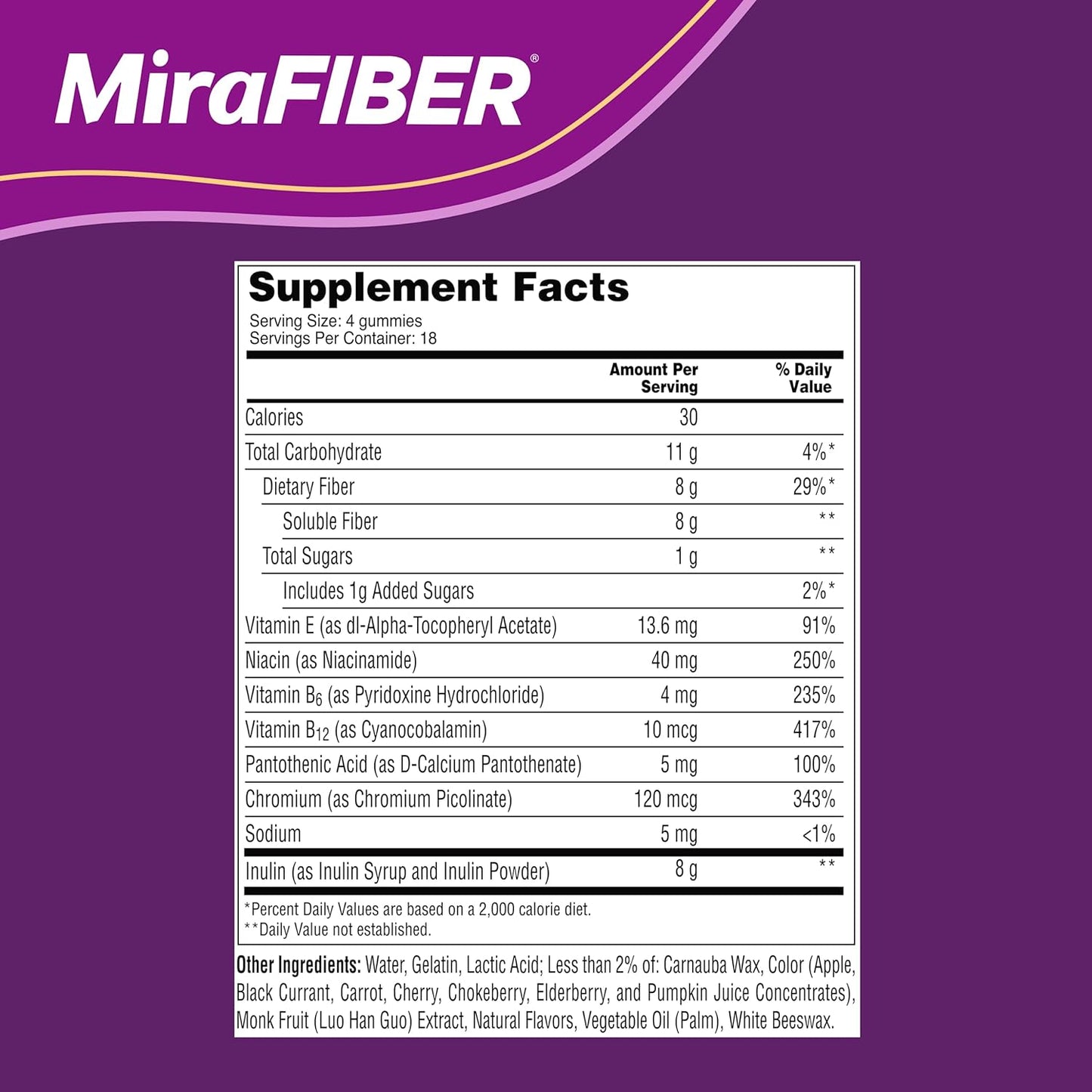 Mirafiber Gummies | from the Gut Experts at  | 8G of Daily Prebiotic Fiber with B Vitamins to Support Digestive Health and Metabolism | Fruit Flavored Fiber Gummies, 72 Count