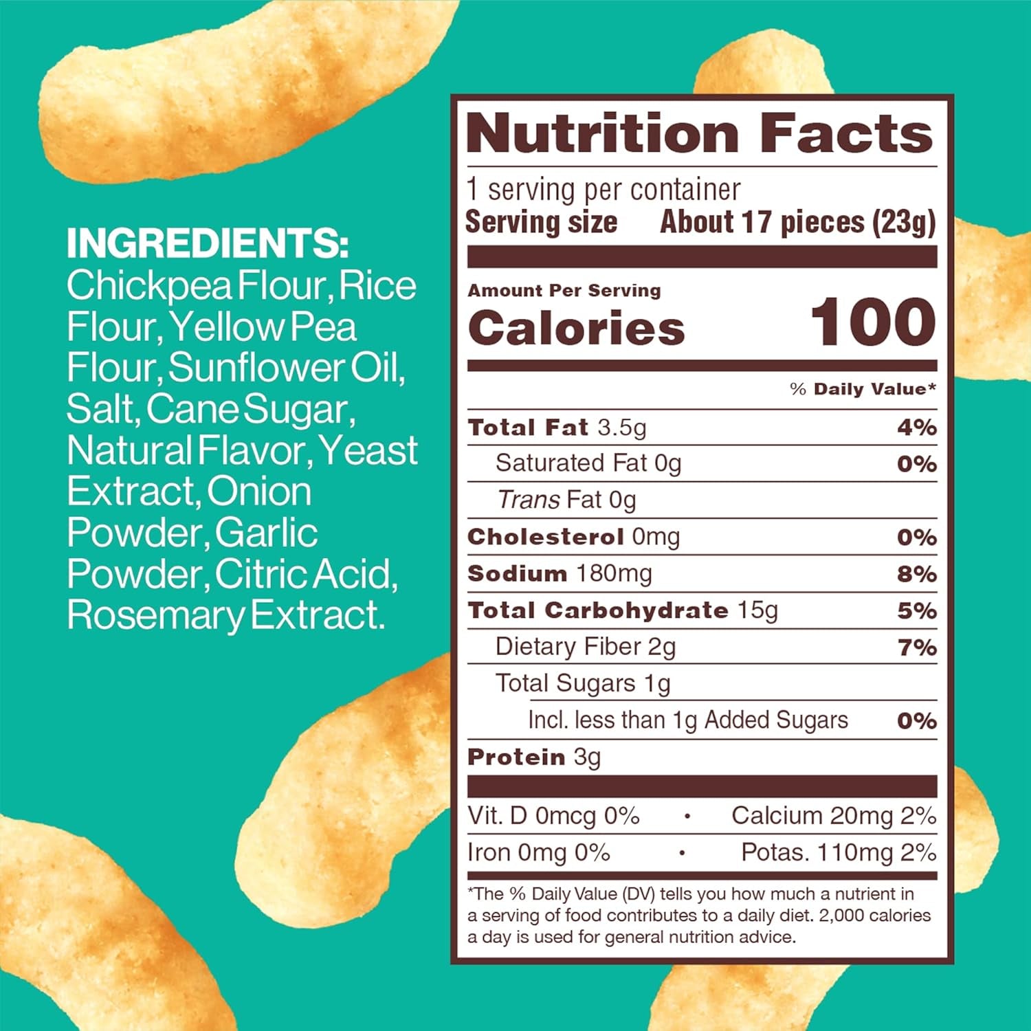 Chickpea Puffs, Vegan White Cheddar, 0.8 Ounce (Pack of 18), 3G Protein, 2G Fiber, Vegan, Gluten-Free, Crunchy, Plant Protein Snacks