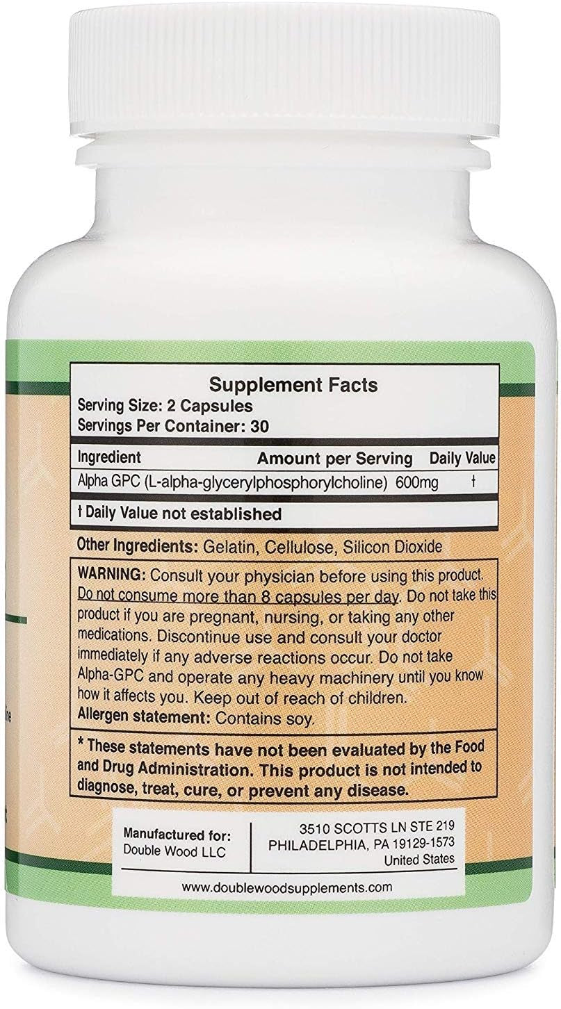 Alpha GPC Choline Capsules - 60 Count, 600Mg Servings – Brain Support Aid That Supports Focus, Memory, Motivation, and Energy - (Made in the USA) Brain Support Supplement by